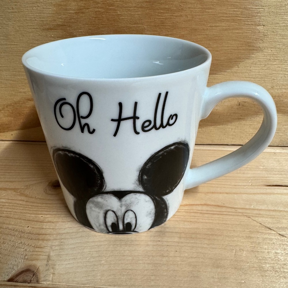 Disney Mickey Mouse 90 Years of Magic Oh Hello Coffee Mug Black White Ceramic